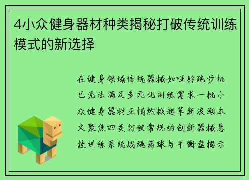 4小众健身器材种类揭秘打破传统训练模式的新选择