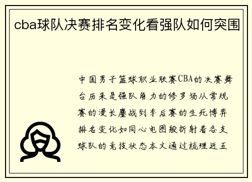 cba球队决赛排名变化看强队如何突围